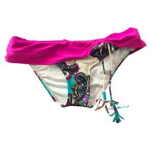 VM Sarong Hipster Bikini Bottom Tassel Ties Paisley Pink Blue XS